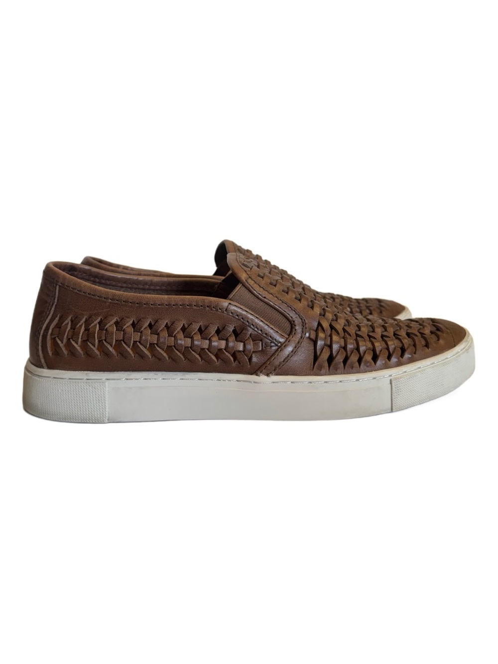 Frye Gabe Woven Braided Leather Loafers Men's 10 Tan Brown Slip On Shoes Sneaker